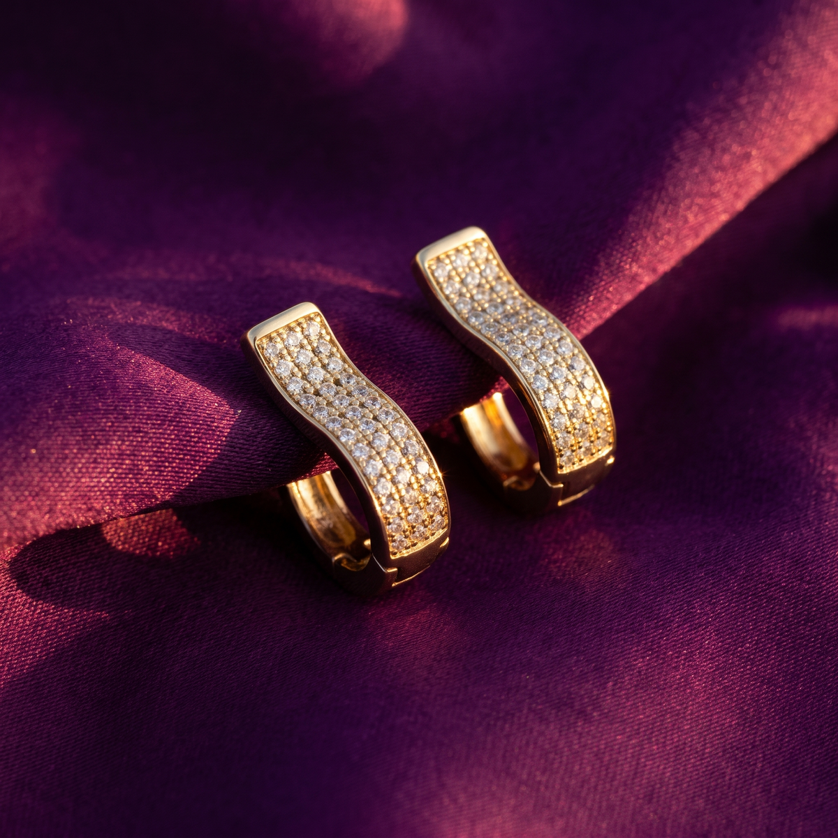 Gold-Tone Wavy Three-Row Crystal Huggie Hoop Earrings | S.W.ANJ