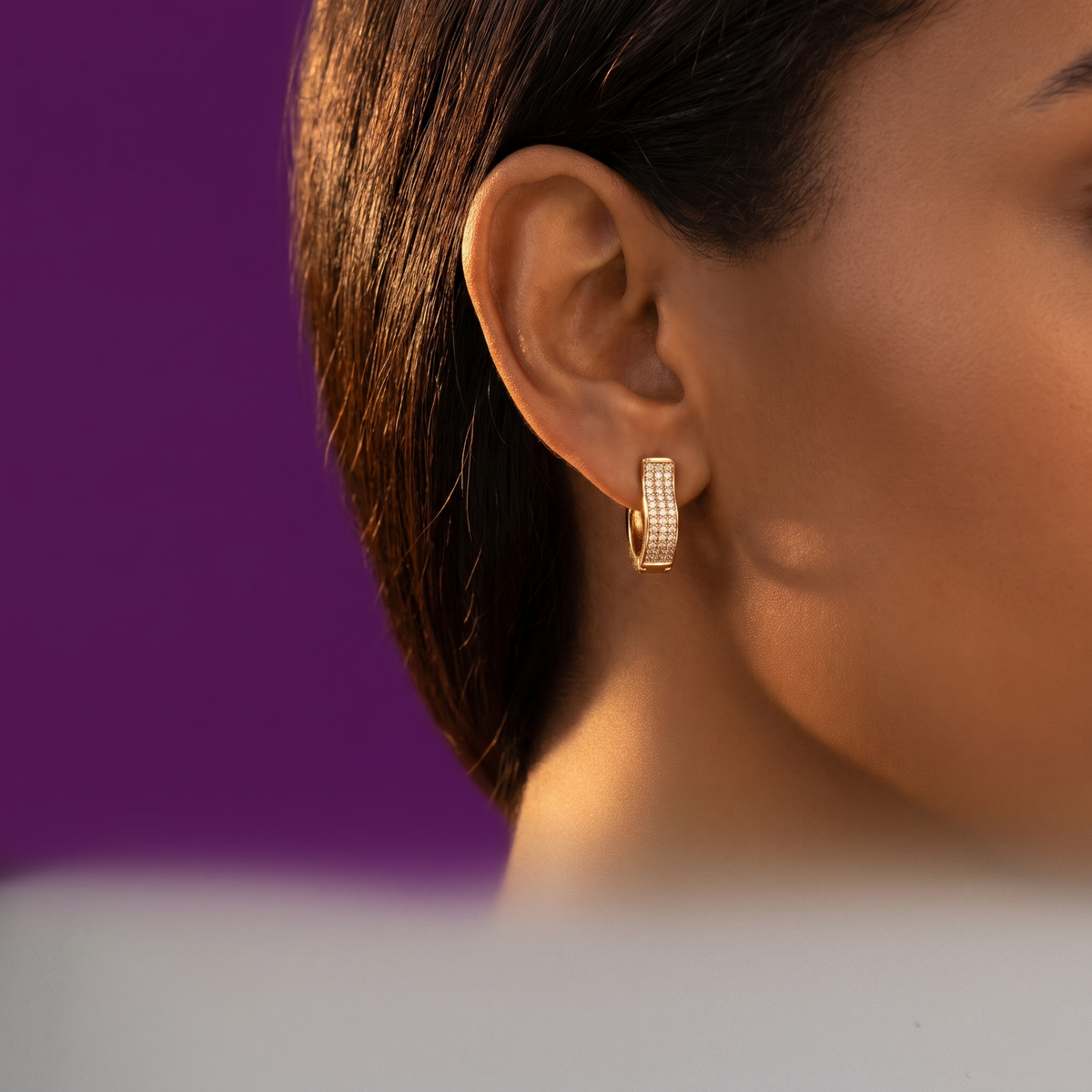 Gold-Tone Wavy Three-Row Crystal Huggie Hoop Earrings | S.W.ANJ