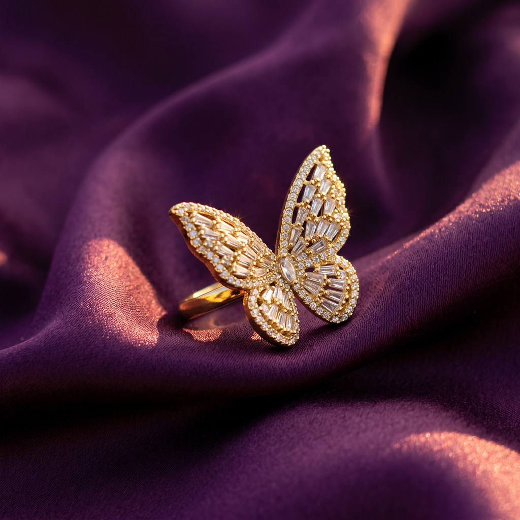 Gold Crystal Butterfly Statement Ring | S.W.ANJ