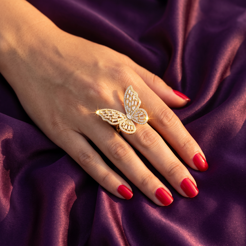 Gold Crystal Butterfly Statement Ring | S.W.ANJ