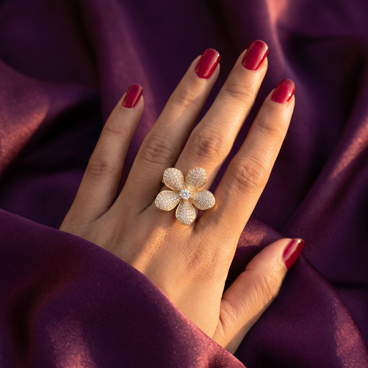 Gold Pavé Five-Petal Flower Cocktail Ring | S.W.ANJ