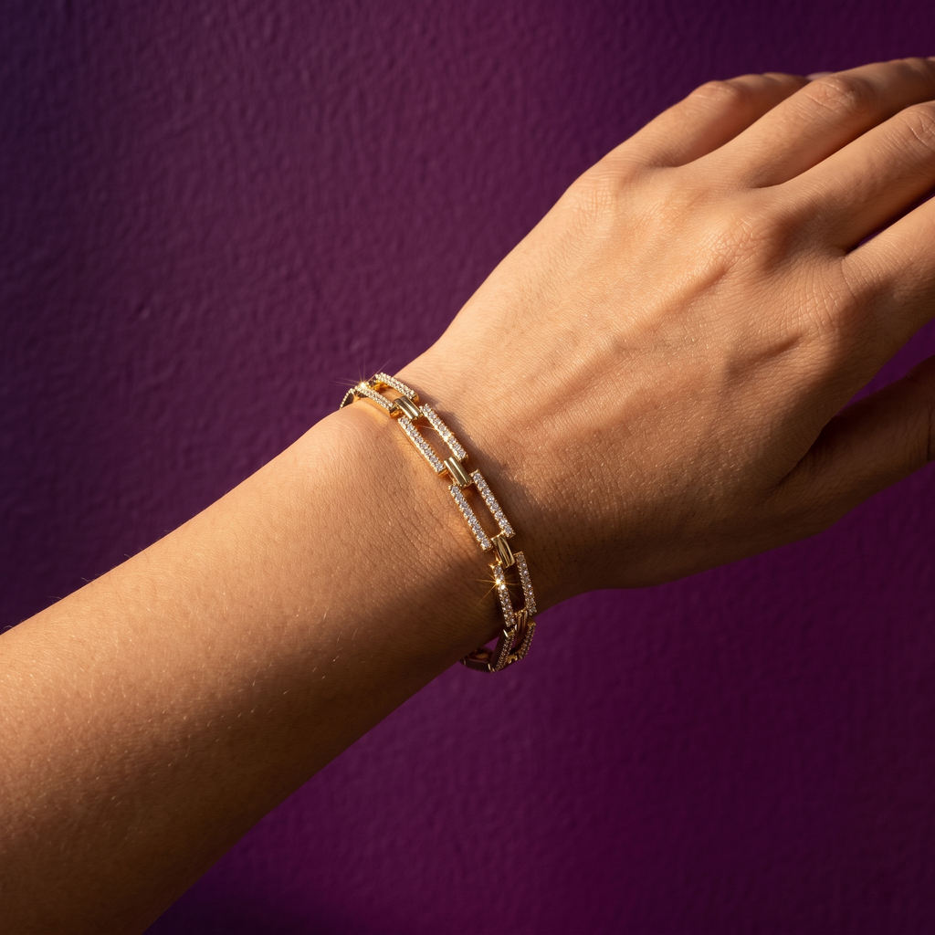 Gold Crystal Rectangle Link Bracelet | S.W.ANJ