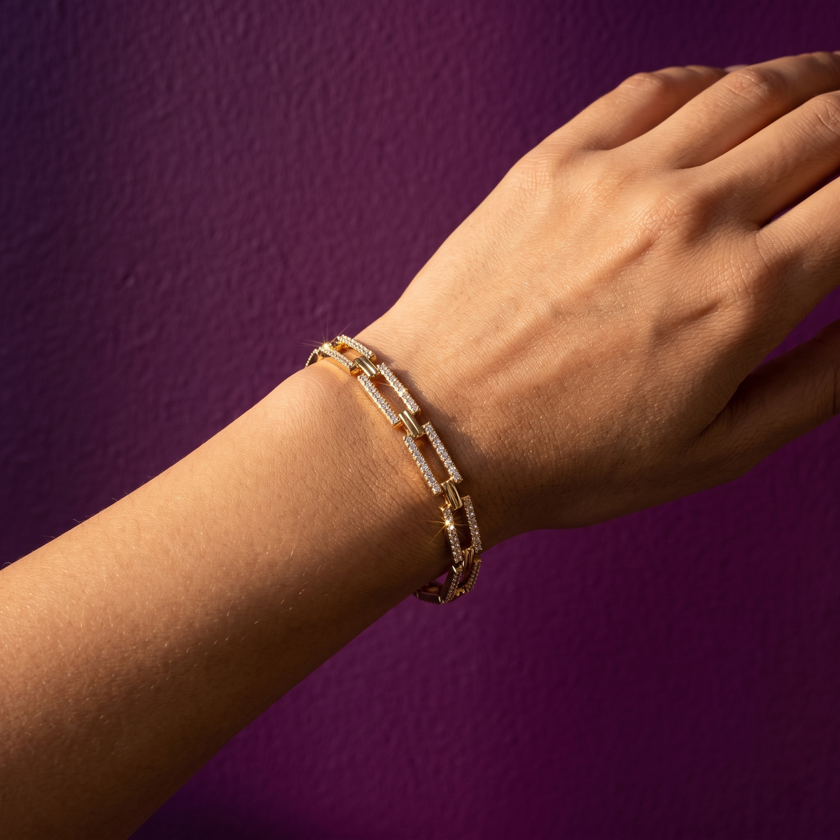Gold Crystal Rectangle Link Bracelet | S.W.ANJ
