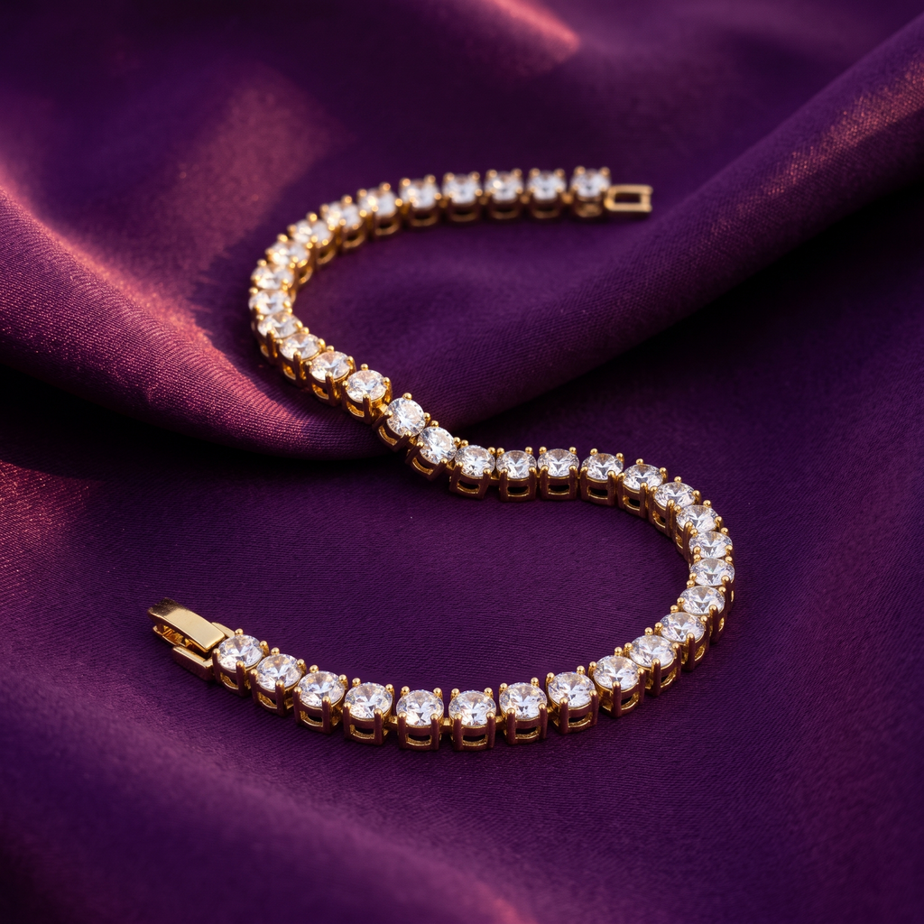 Gold Classic Crystal Tennis Bracelet | S.W.ANJ