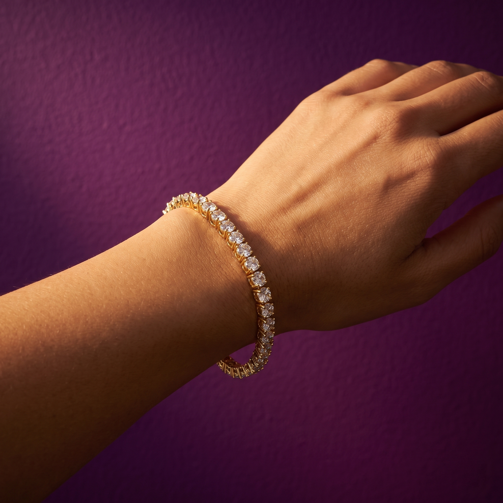 Gold Classic Crystal Tennis Bracelet | S.W.ANJ