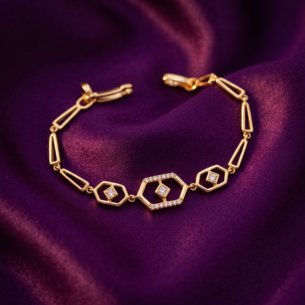 Gold Hexagon Geometric Link Bracelet with Crystals | S.W.ANJ
