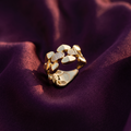 Gold link band ring with crystal pave panels on plum satin – chunky stainless steel statement ring by Style With Anjaly
