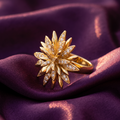 Gold Marigold Flower Cocktail Ring with Crystal Petals | S.W.ANJ