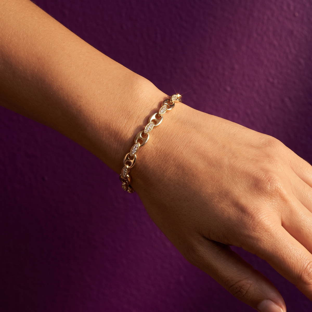 Gold Mariner Link Bracelet with Crystal Accents | S.W.ANJ