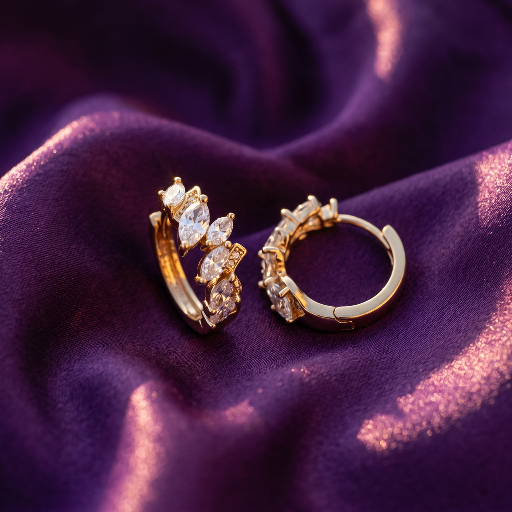 Gold Marquise Crystal Leaf Huggie Hoop Earrings | S.W.ANJ