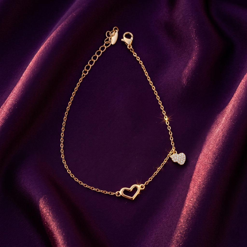 Gold Open Heart Chain Bracelet with Pavé Charm | S.W.ANJ