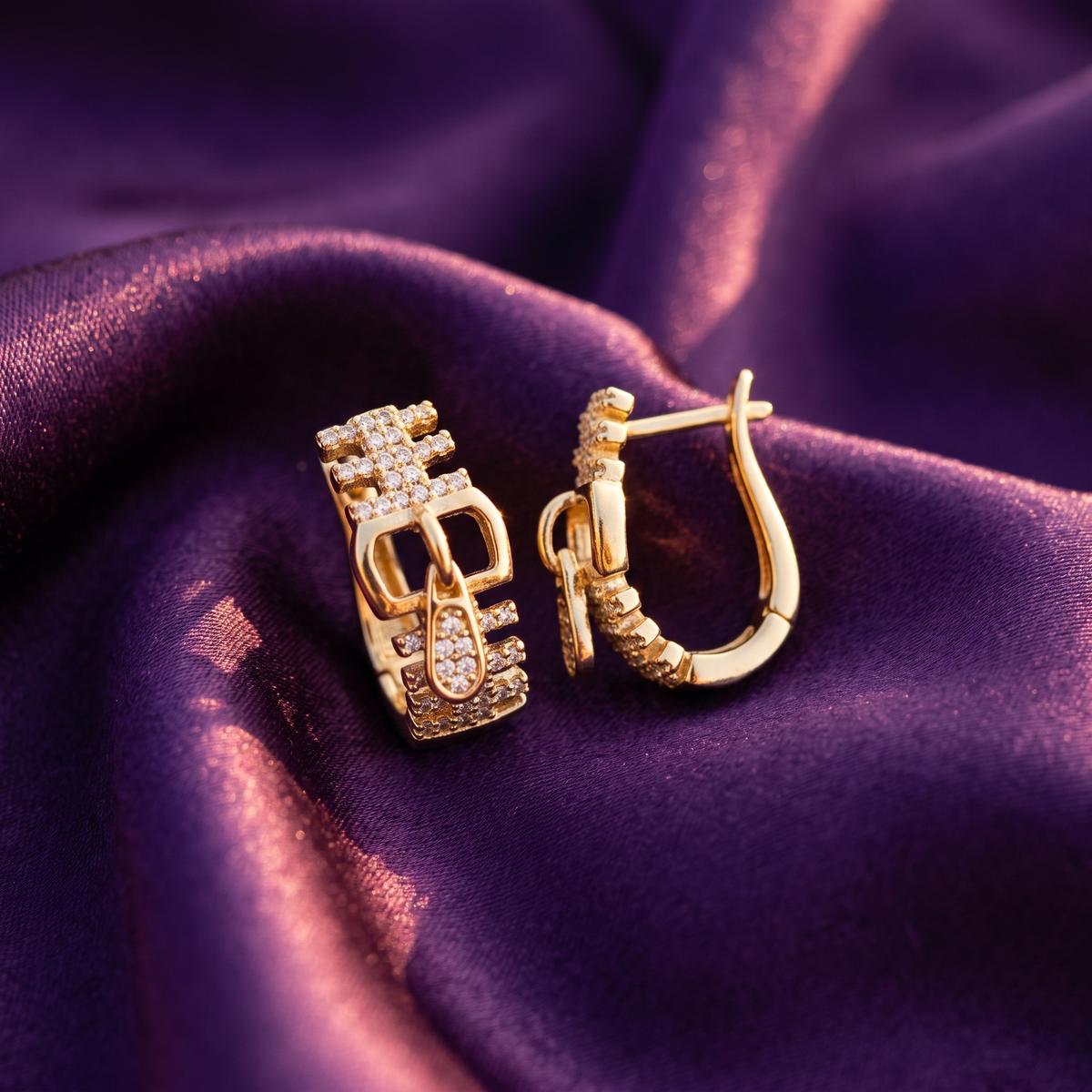 Gold Pavé Buckle Huggie Hoop Earrings | S.W.ANJ
