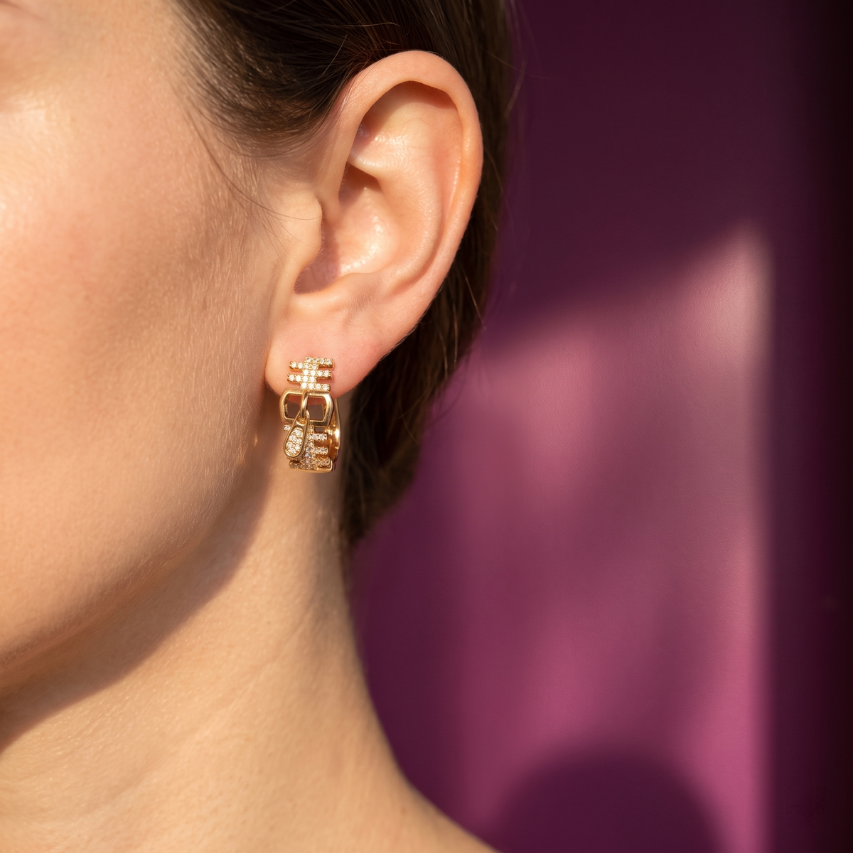Gold Pavé Buckle Huggie Hoop Earrings | S.W.ANJ