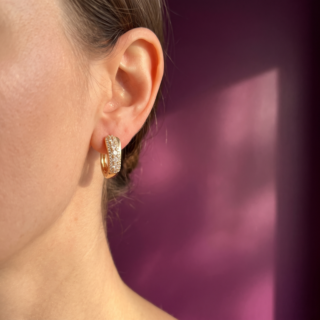 Gold Pavé Crystal U-Hoop Earrings with Lever-Back | S.W.ANJ
