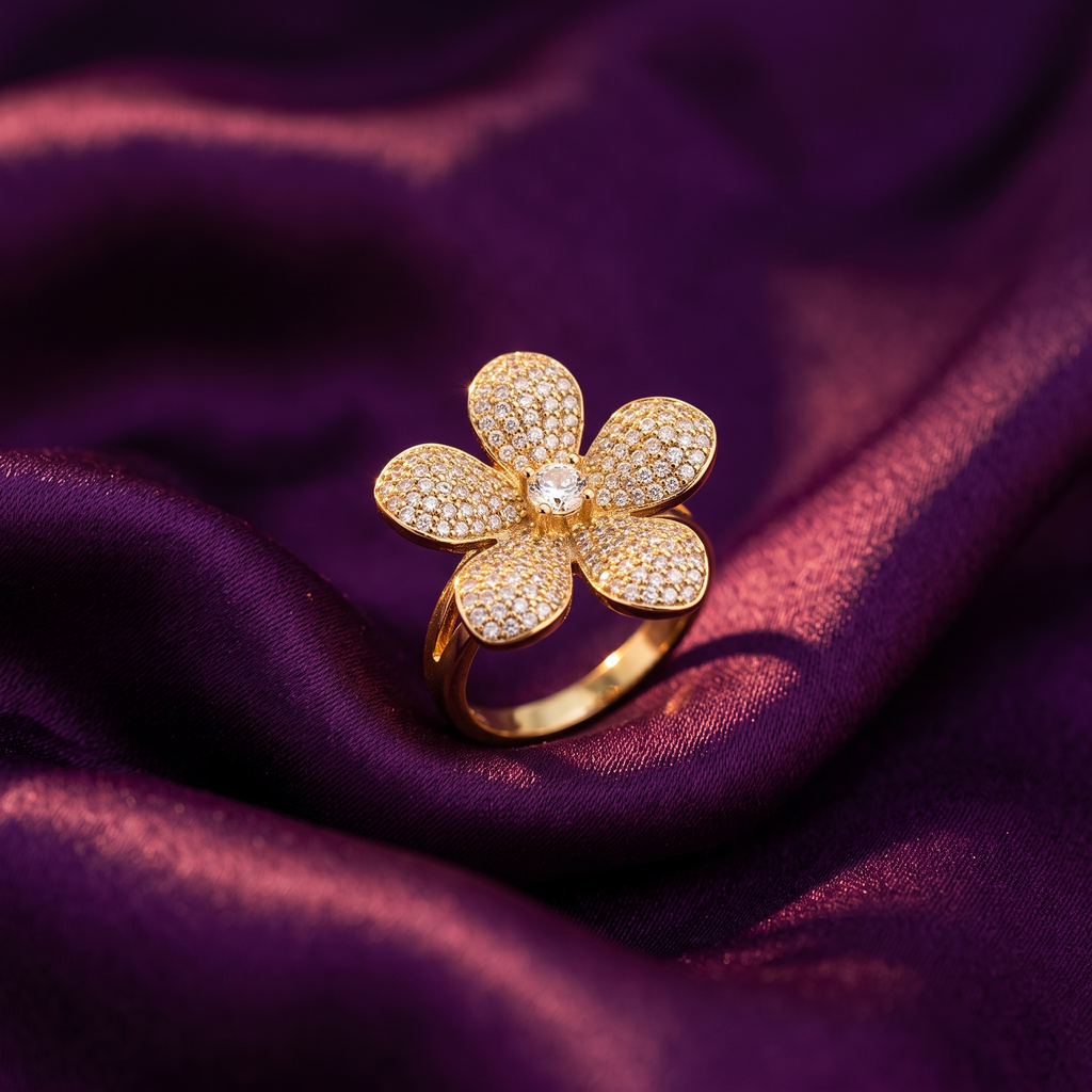 Gold Pavé Five-Petal Flower Cocktail Ring | S.W.ANJ