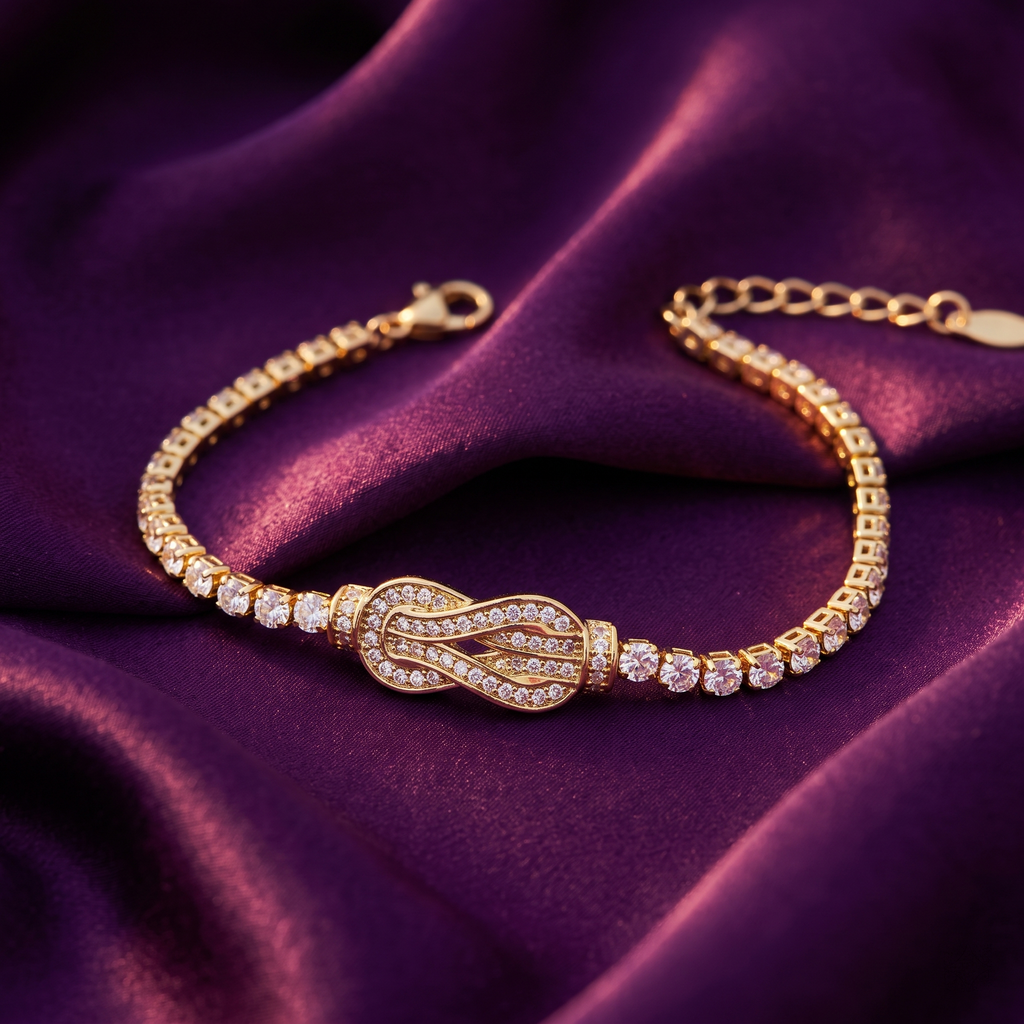 Gold Pavé Knot Tennis Bracelet | S.W.ANJ
