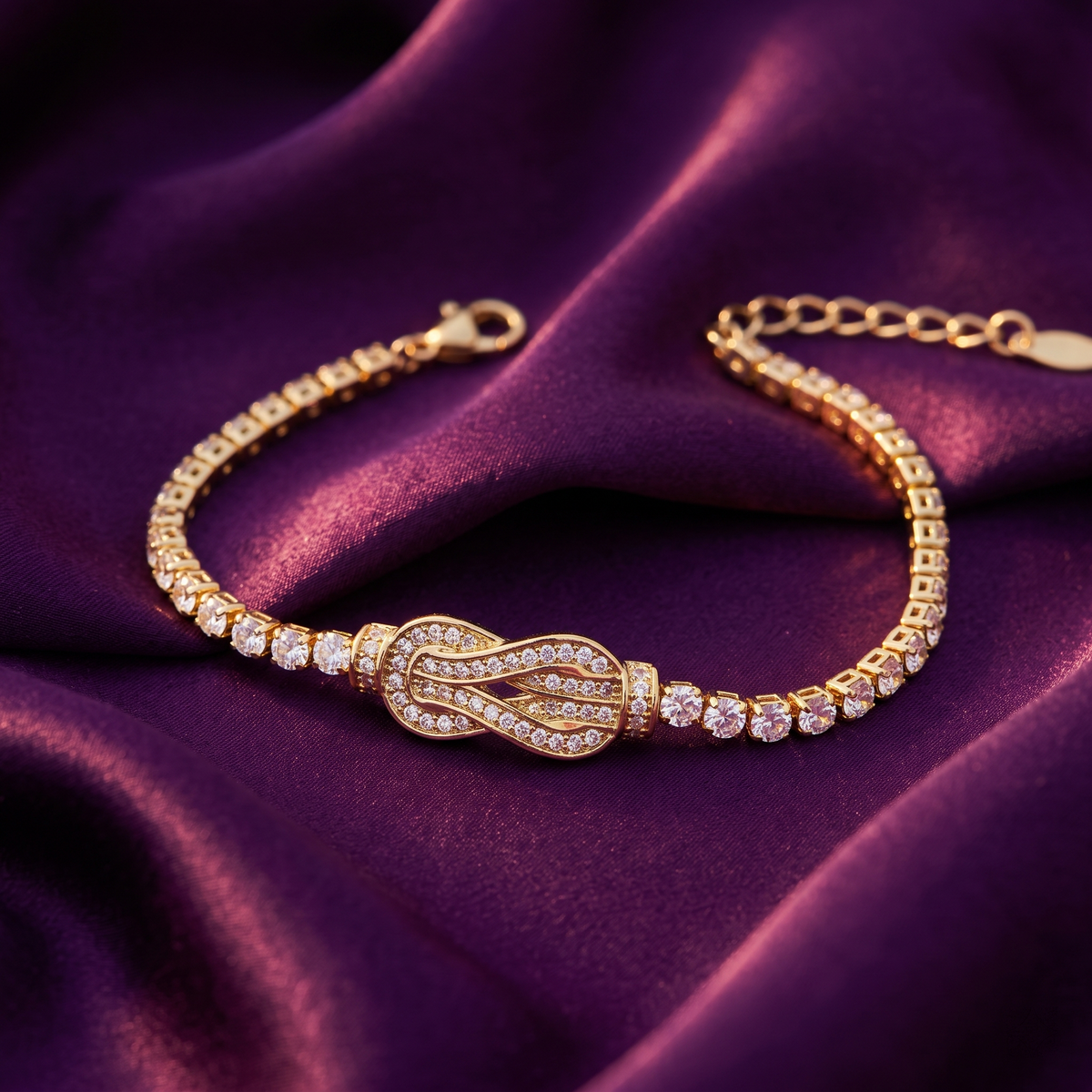 Gold Pavé Knot Tennis Bracelet | S.W.ANJ