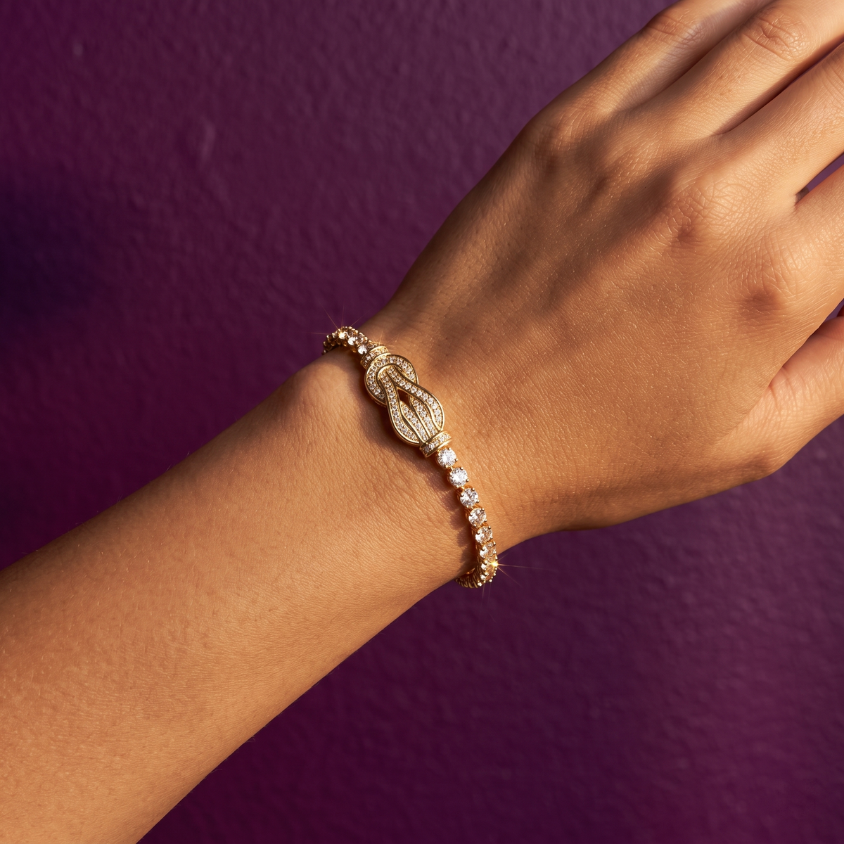 Gold Pavé Knot Tennis Bracelet | S.W.ANJ