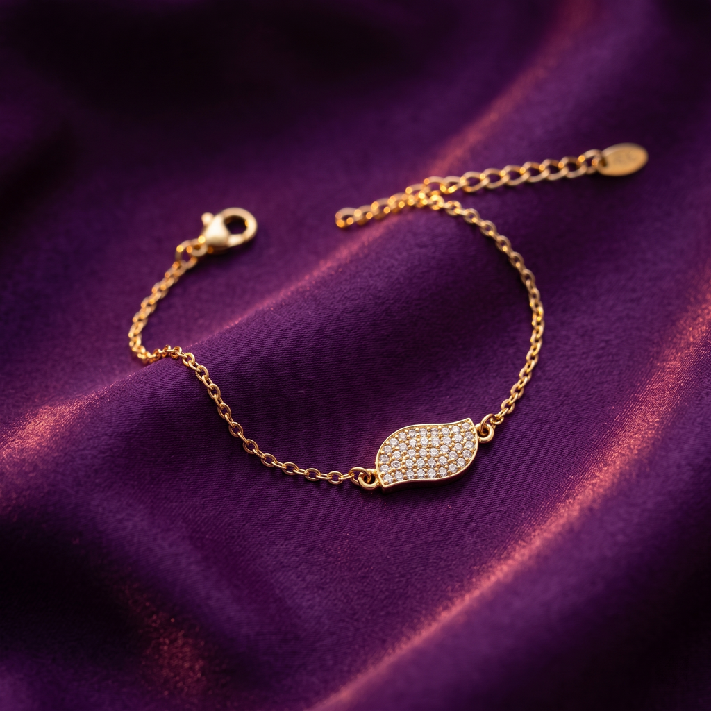Gold Pavé Wave Charm Chain Bracelet | S.W.ANJ