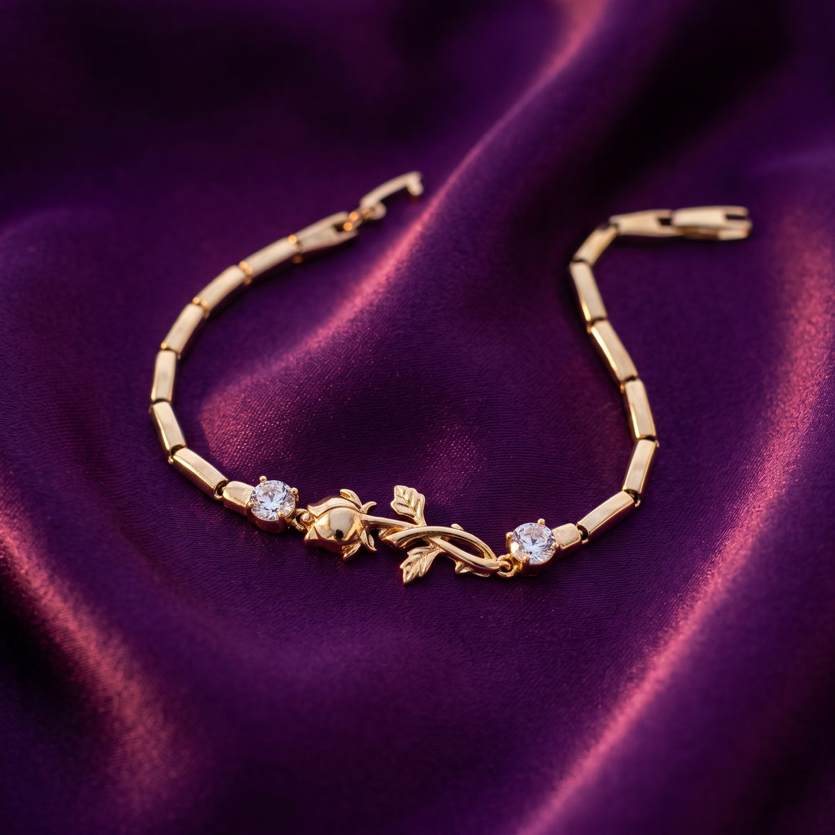 Gold Rose Vine Bar Link Bracelet with Crystals | S.W.ANJ