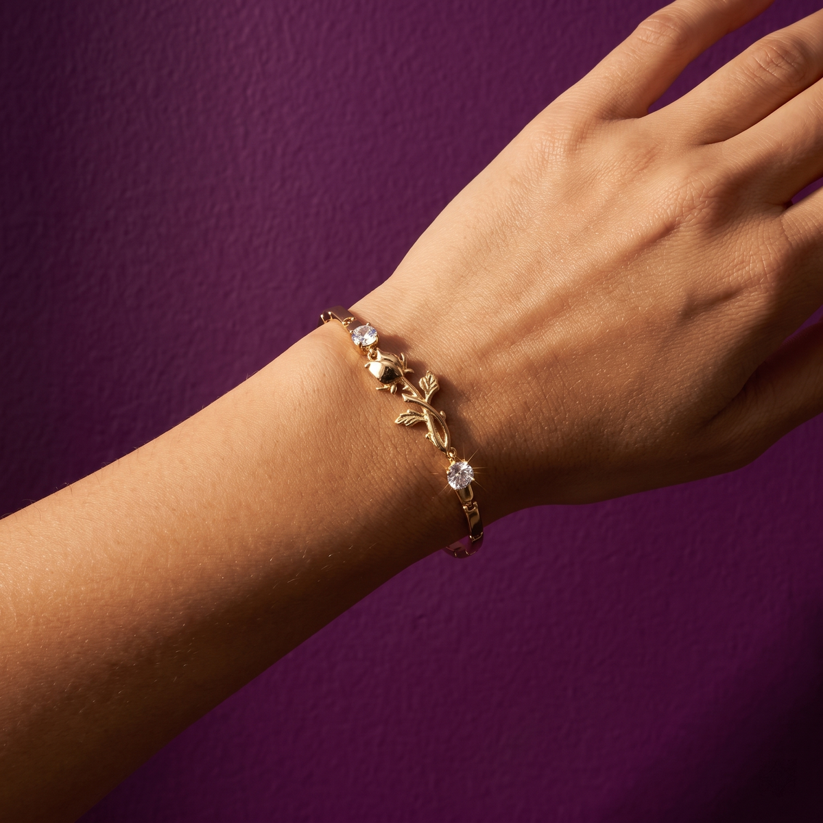 Gold Rose Vine Bar Link Bracelet with Crystals | S.W.ANJ