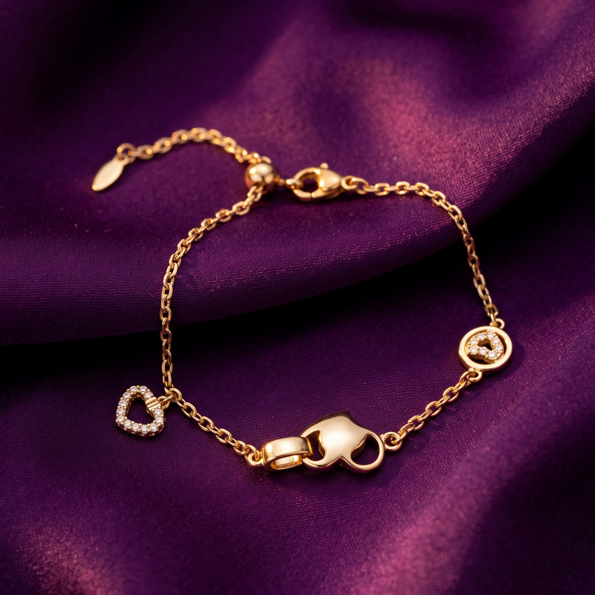Gold Triple Heart Charm Chain Bracelet | S.W.ANJ