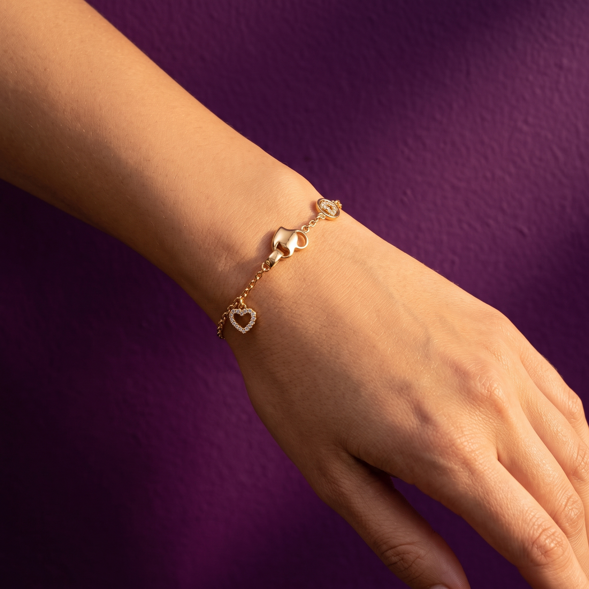 Gold Triple Heart Charm Chain Bracelet | S.W.ANJ