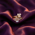 Gold Twin Blossom Bypass Ring with Pearly White Petals | S.W.ANJ