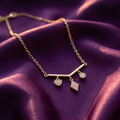 Gold-Tone V-Bar Charm Pendant Necklace with Heart & CZ Drops | S.W.ANJ