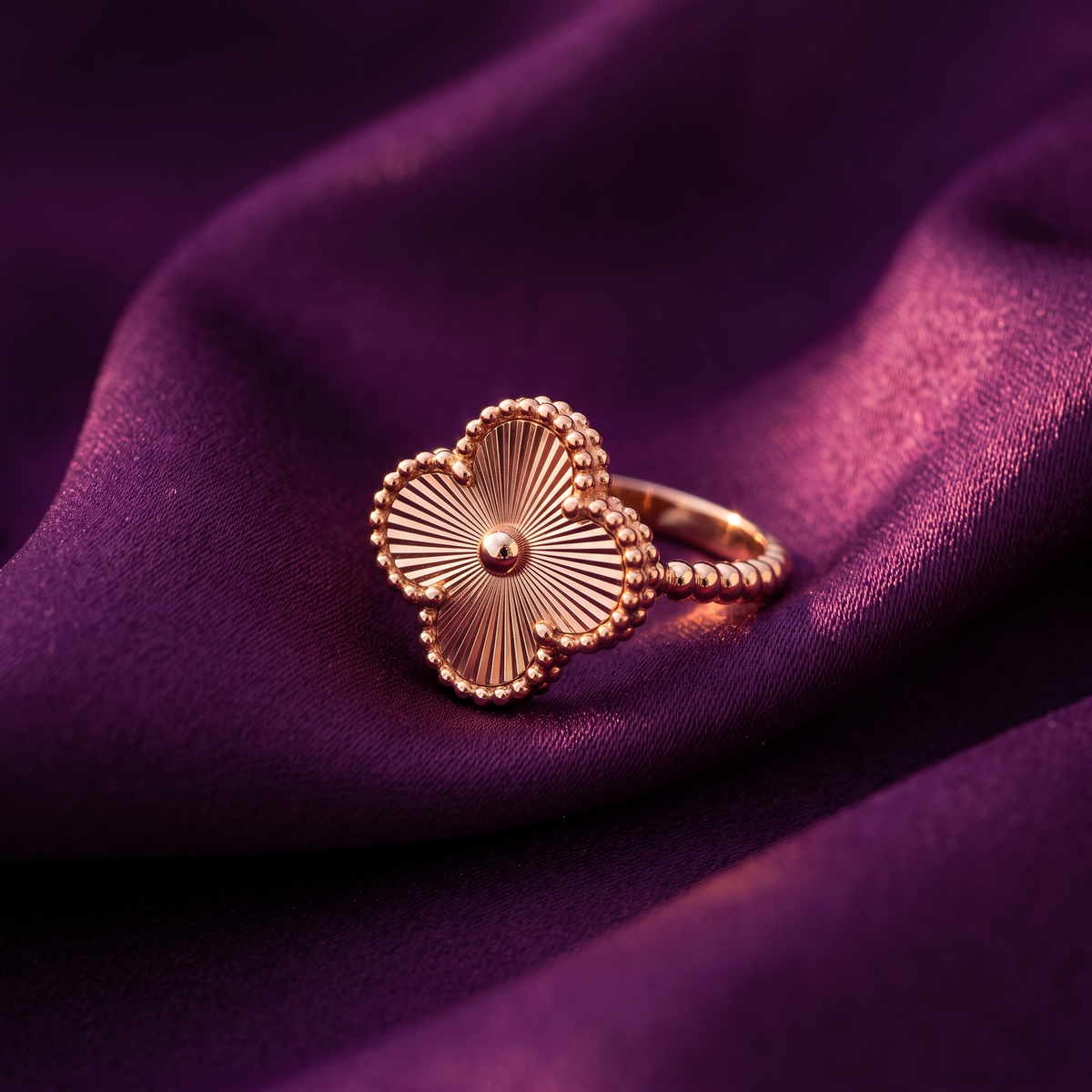 Rose Gold Quatrefoil Clover Ring with Sunburst Detail | S.W.ANJ