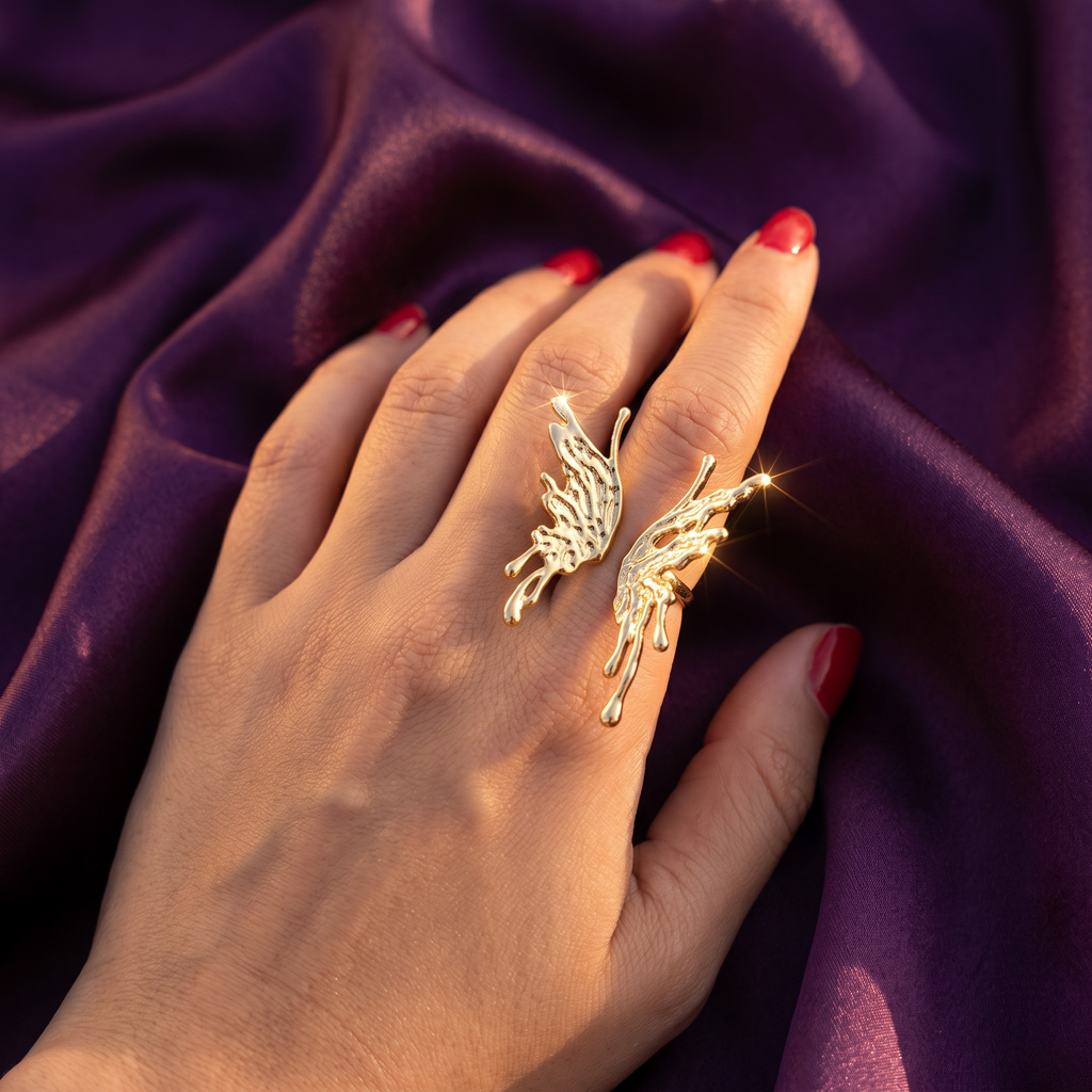 Gold Molten Butterfly Wing Open Ring | S.W.ANJ