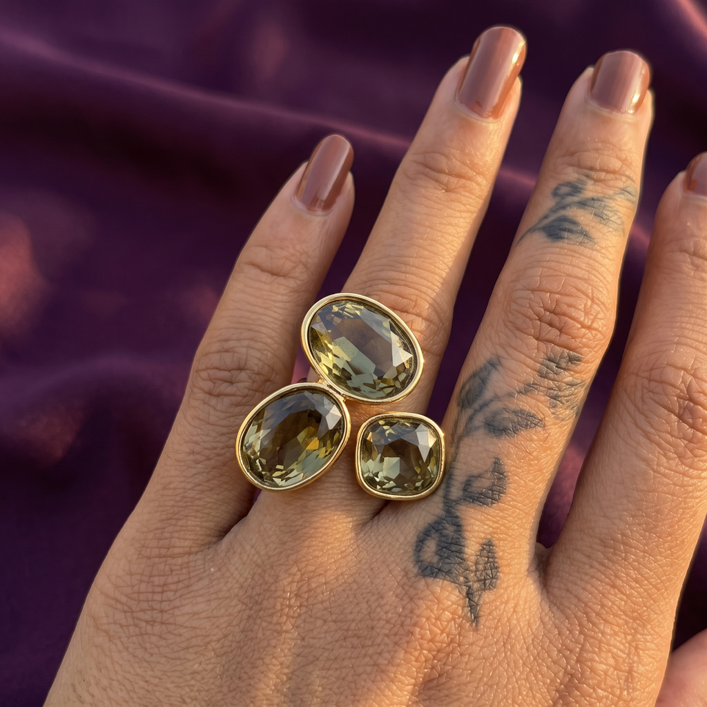 Gold Three-Stone Crystal Cluster Cocktail Ring | S.W.ANJ